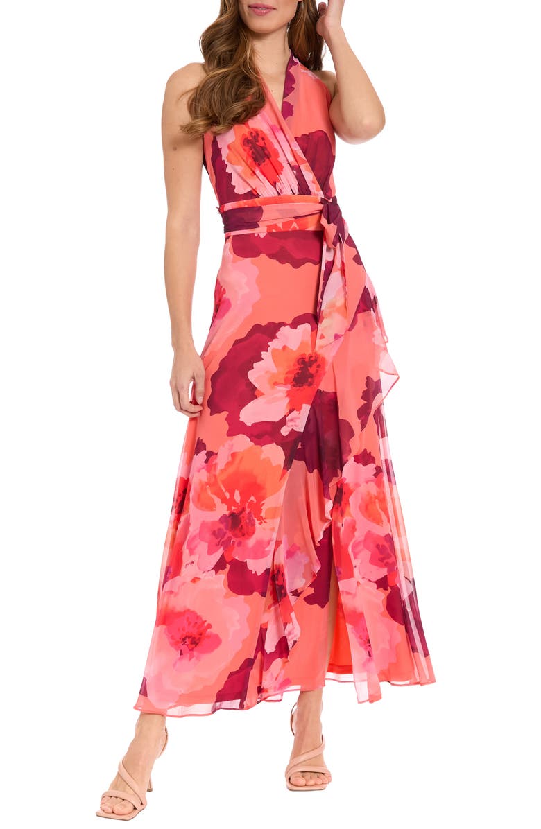 London Times Floral Halter Maxi Dress, Main, color, 