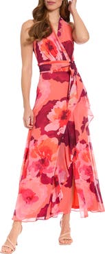 London Times Floral Halter Maxi Dress