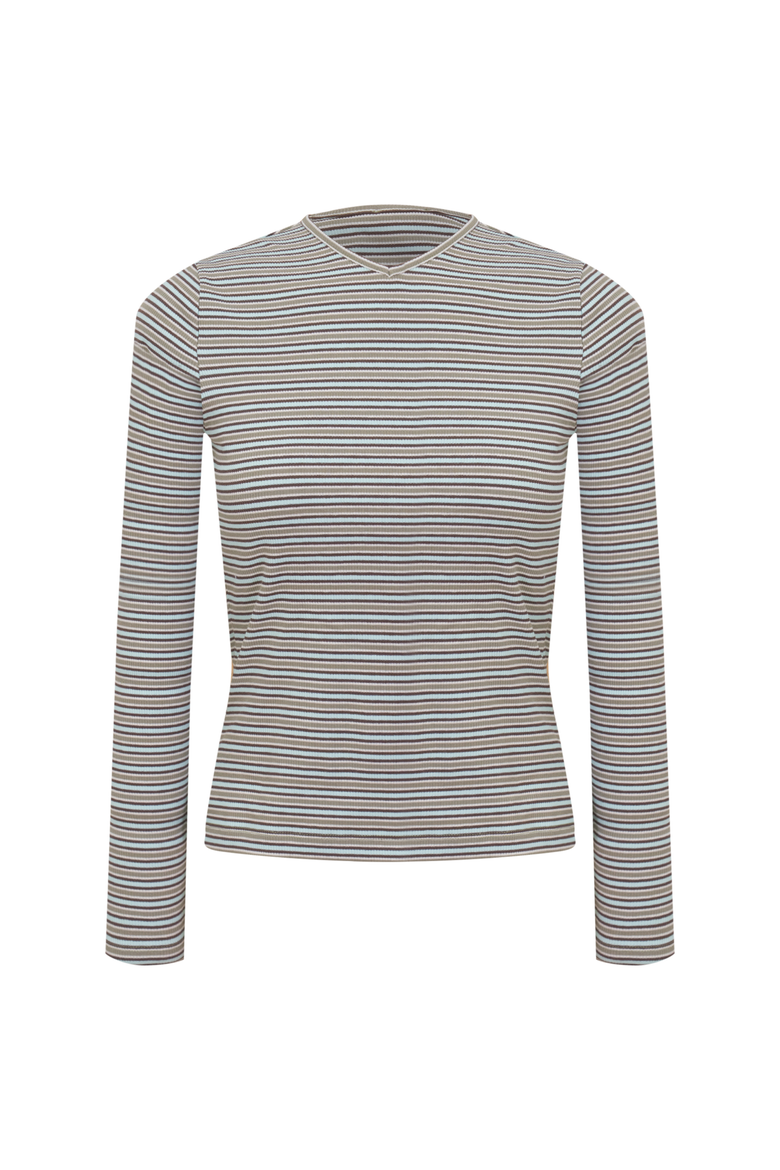Dolman V-Neck Striped Long Sleeve Tee, Main, color, Espresso