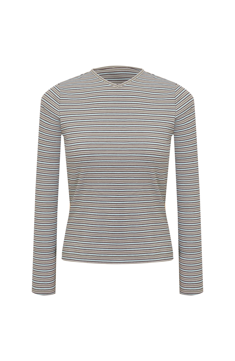 Dot Dolman V-Neck Striped Long Sleeve Tee, Main, color, Espresso