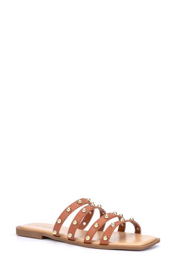 Olivia Miller Heidi Cabochon Stud Slide Sandal In Cognac