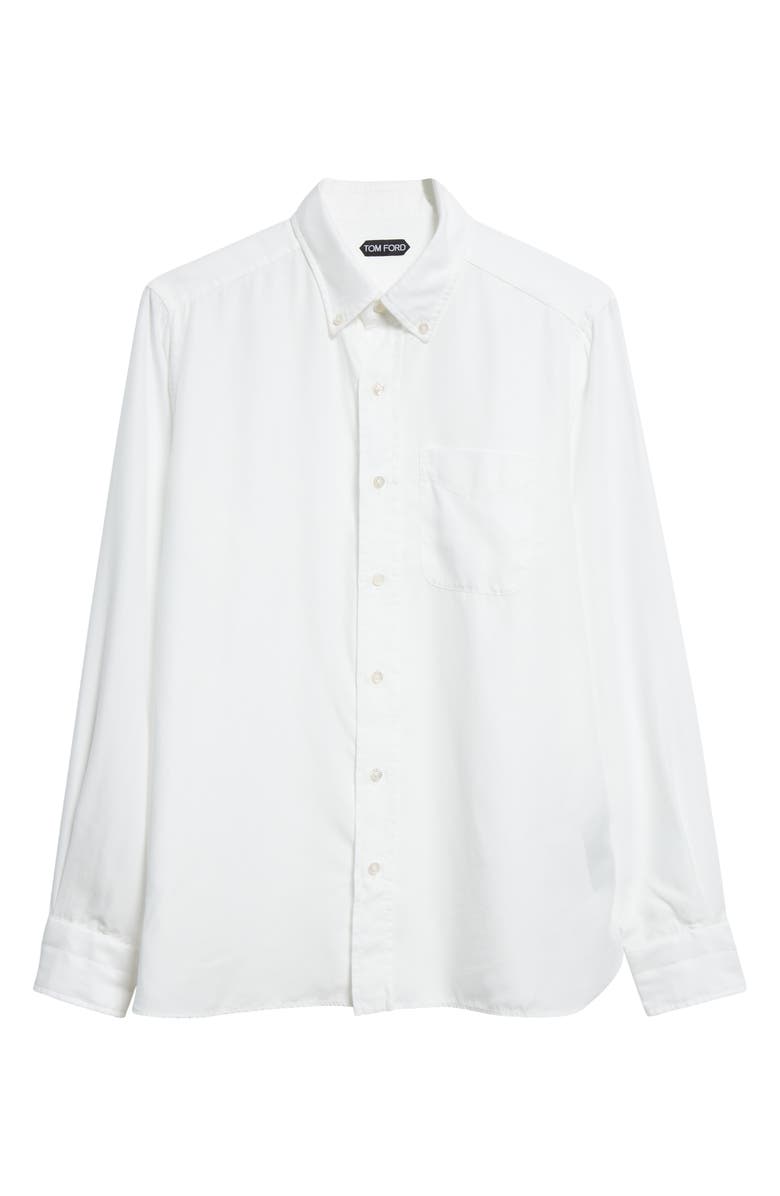 TOM FORD Slim Fit Lyocell Button-Down Shirt, Alternate, color, Chalk