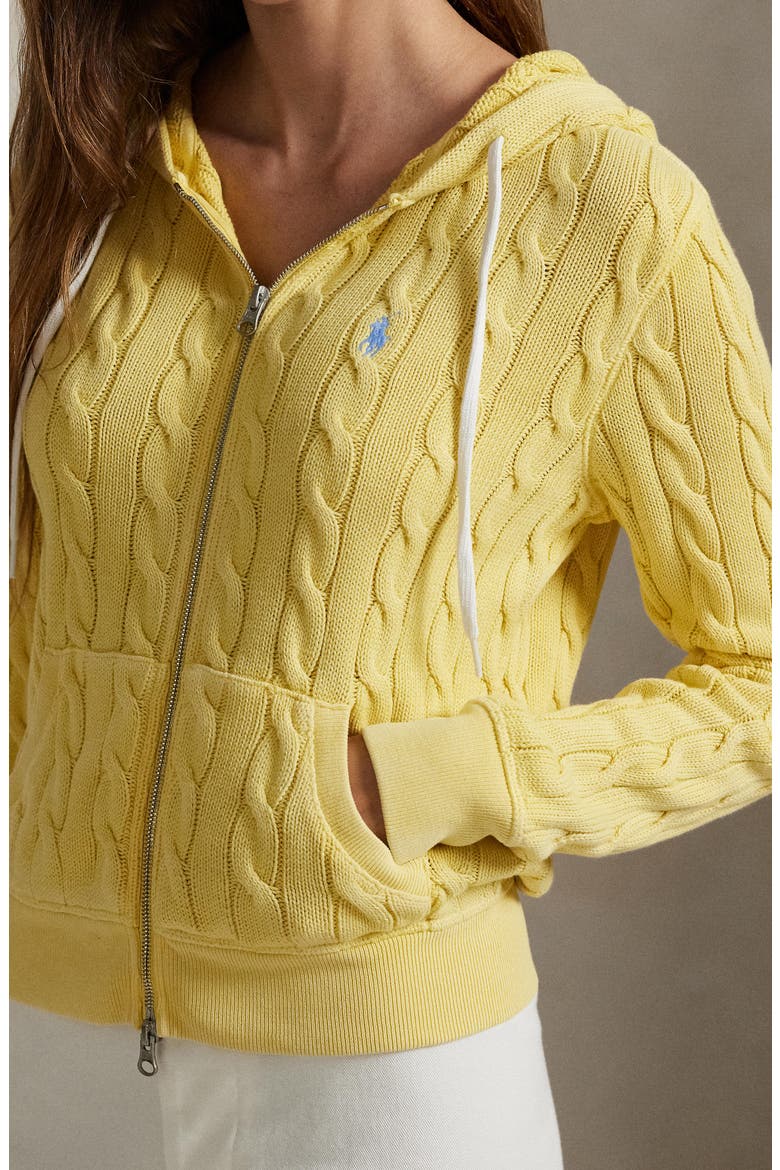 Cable Knit Cotton Full Zip Hoodie, Alternate, color, FALL YELLOW