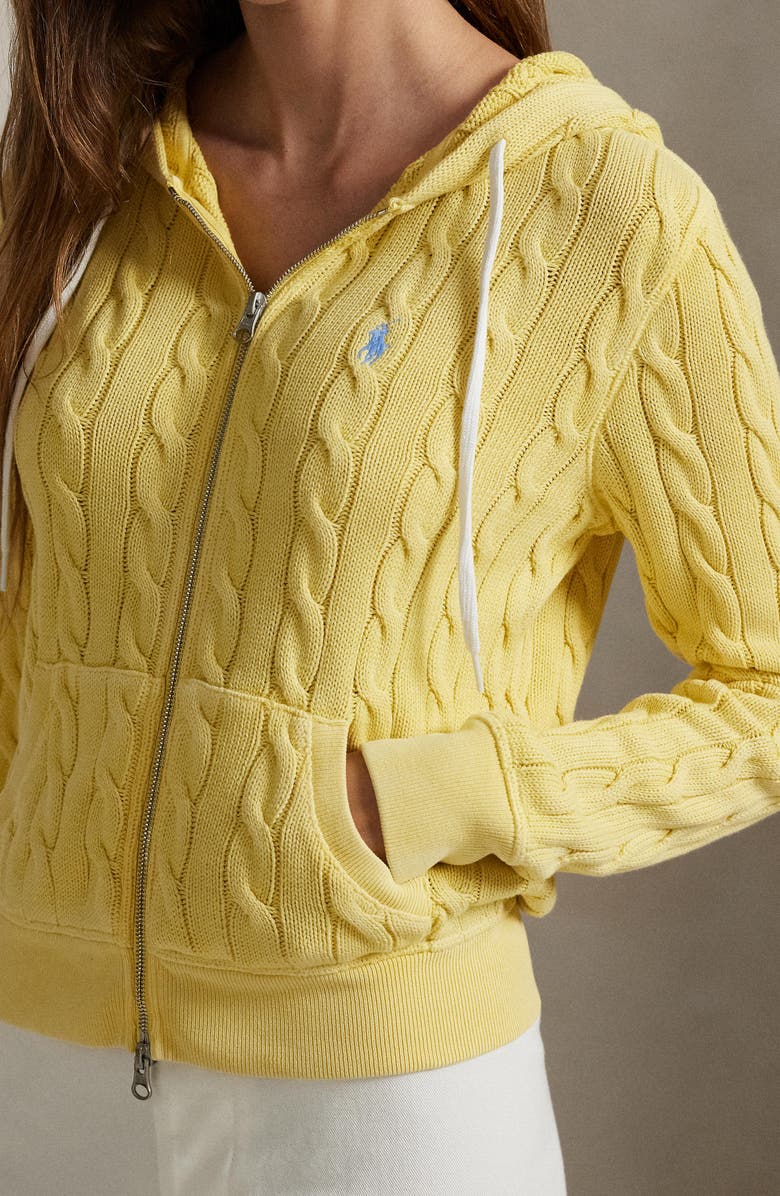 Polo Ralph Lauren Cable Knit Cotton Full Zip Hoodie, Alternate, color, 