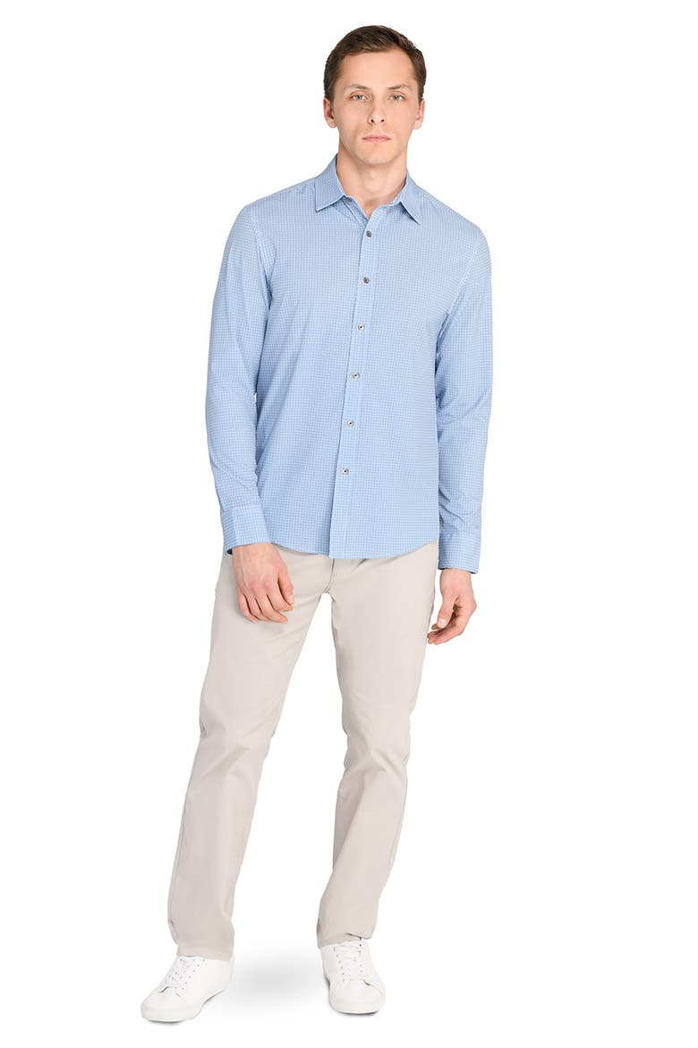 Trim Fit Dash Duo Geo Print Performance Button-Up Shirt, Alternate, color, BLUE
