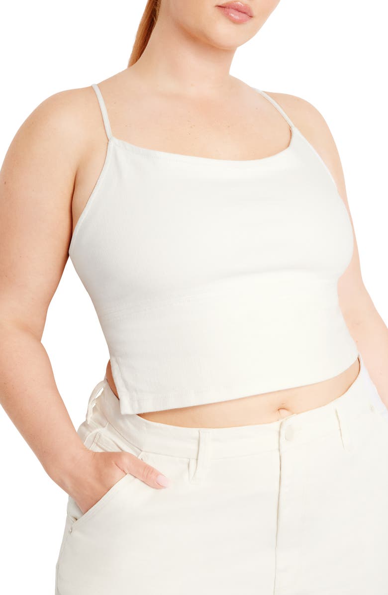 Good American Tie Back Denim Crop Camisole, Alternate, color,