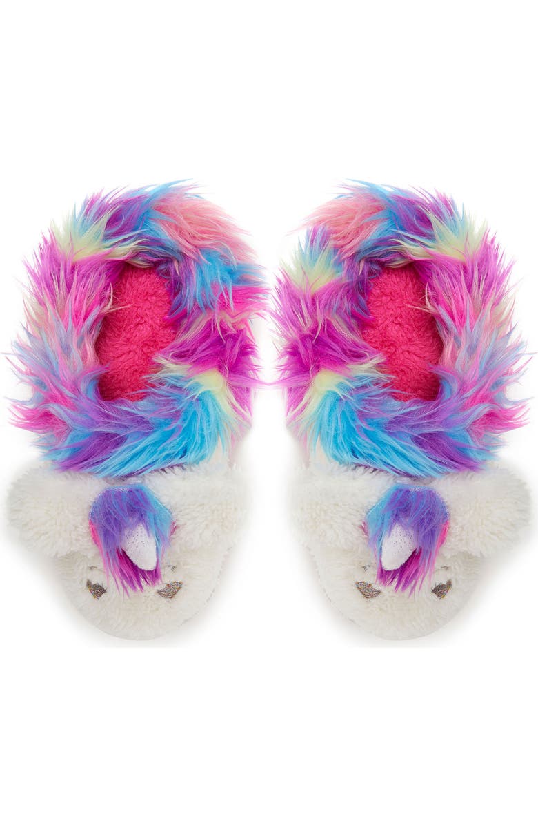 DEARFOAMS Kids' Peyton Novelty Unicorn Fuzzy Slipper, Alternate, color, Paradise Pink