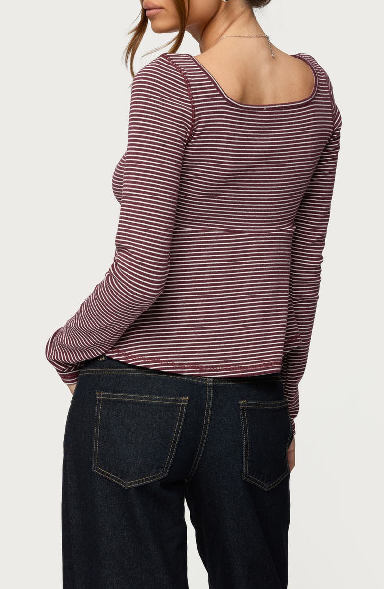 EDIKTED Sare Stripe Baby Doll Henley, Alternate, color, Burgundy