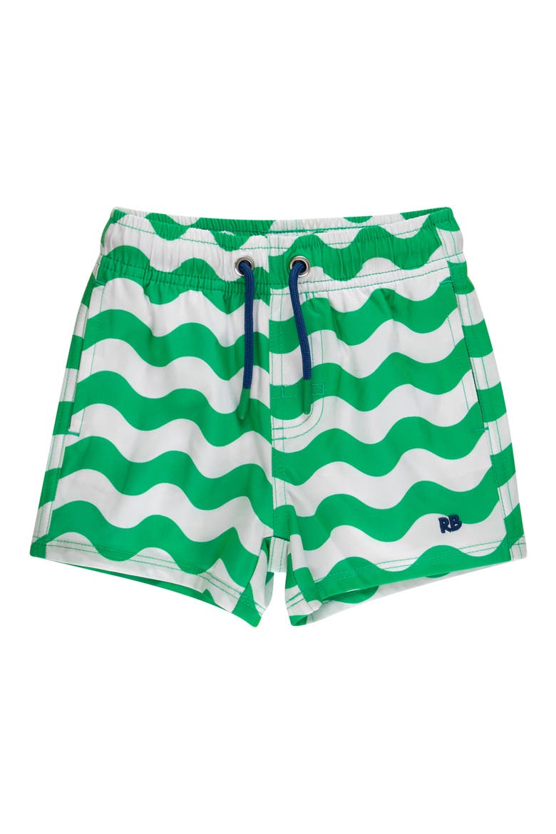 Kids' Wavy Stripe UPF 50+ Swim Trunks, Main, color, GREEN