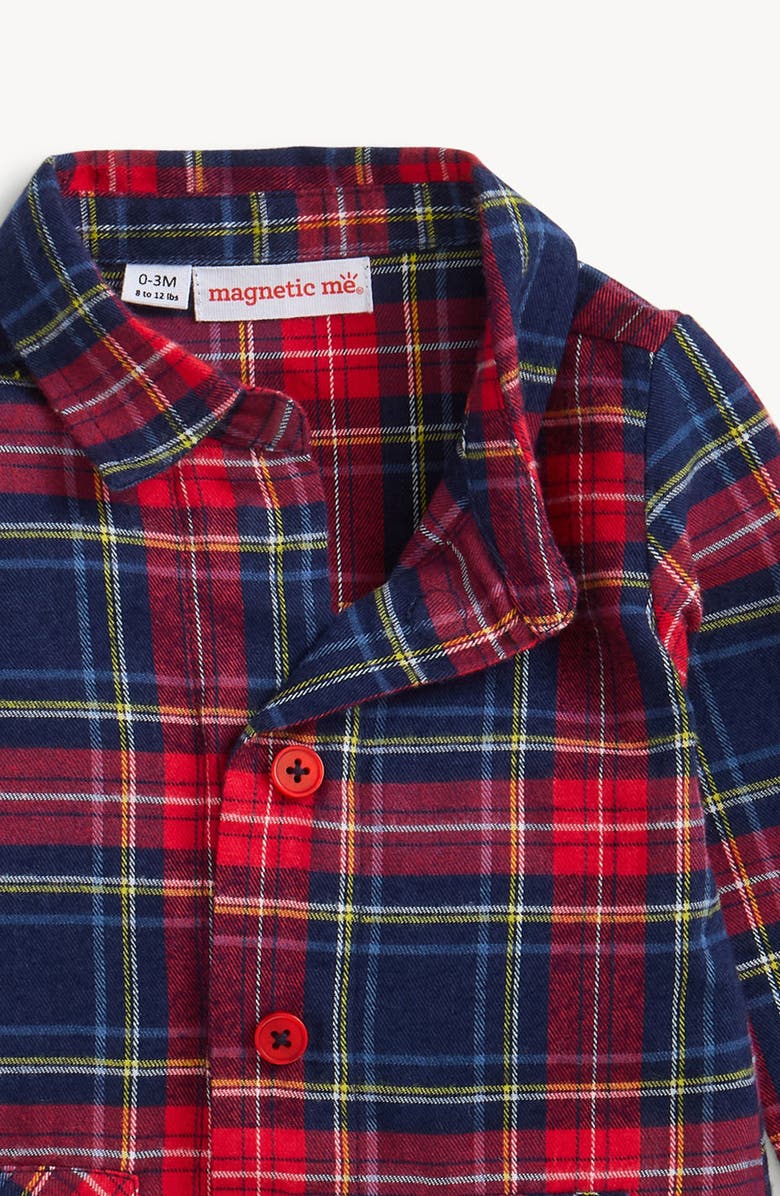 Magnetic Me Holiday Plaid Flannel Magnetic Romper, Alternate, color, Blue