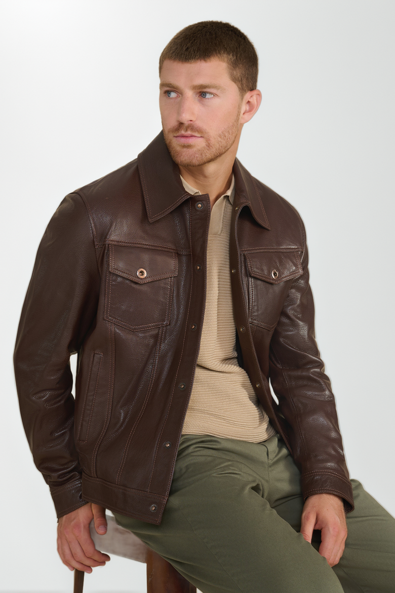 Oliver Leather Jacket, Alternate, color, Cognac Brown