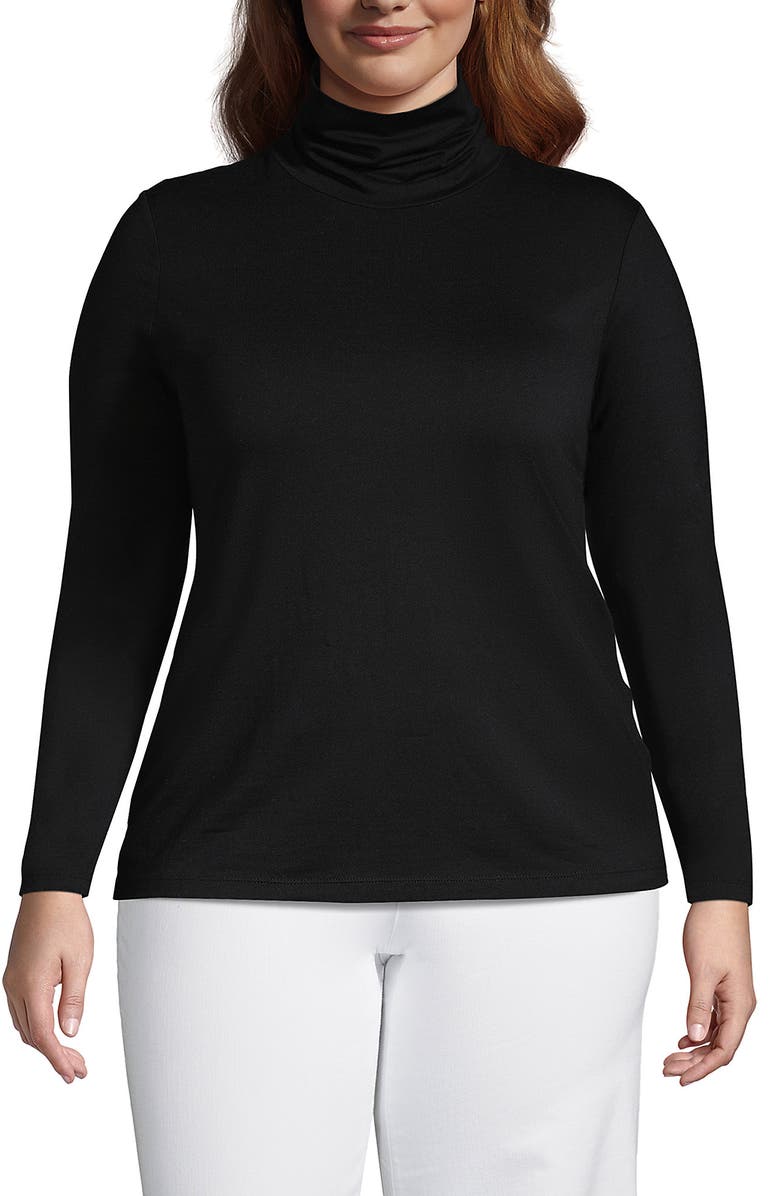 Lands' End Lightweight Jersey Skimming Long Sleeve Turtleneck, Main, color, Black