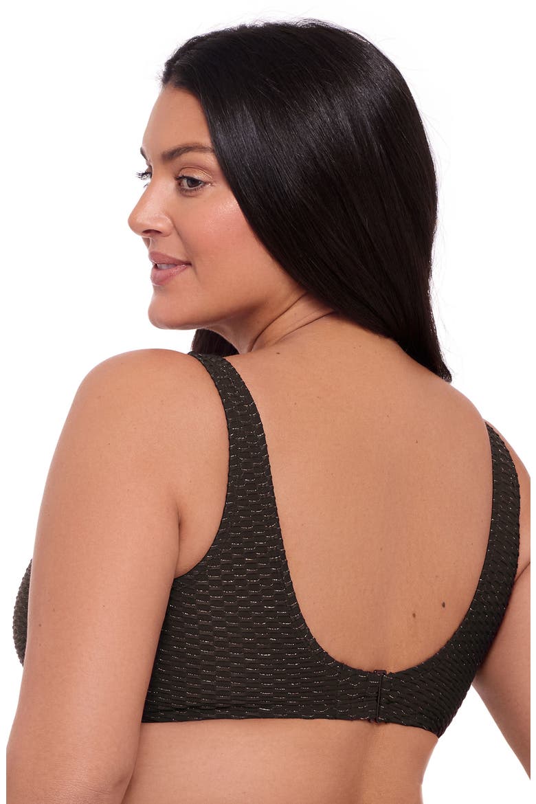 Supportive and Sculpting Grid-Textured Wrap Bralette Swimsuit Top, Alternate, color, Onyx Black