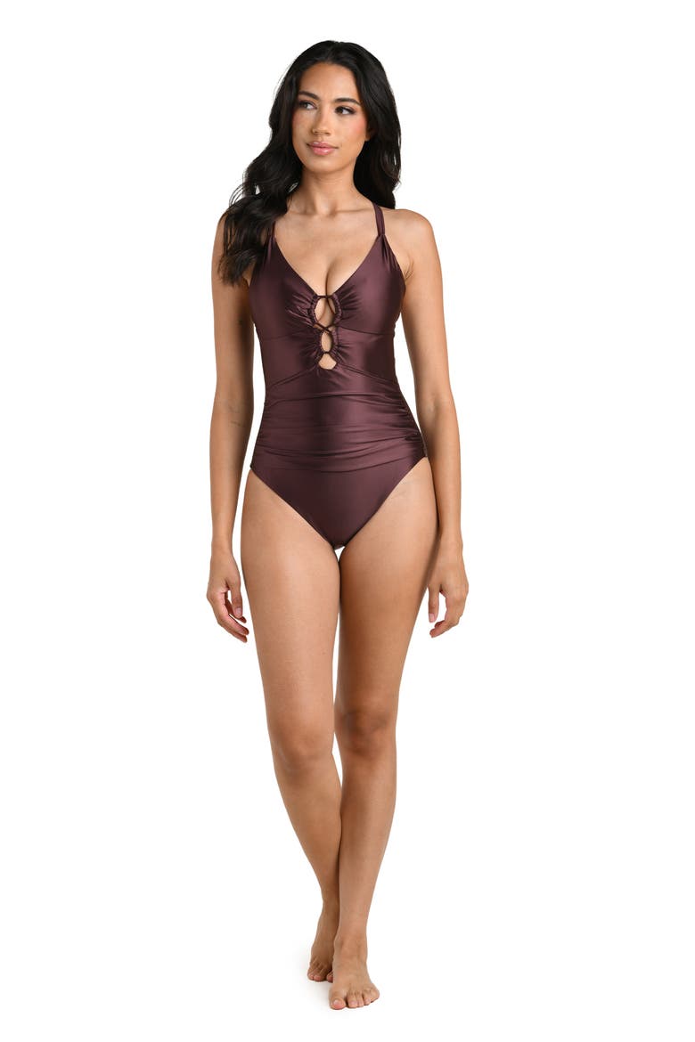 Earth Lace-Up Underwire One-Piece Swimsuit, Alternate, color, TRUFFLE