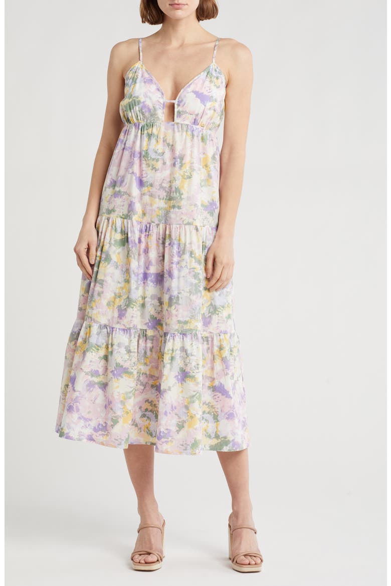 Royan Empire Waist Organic Cotton Midi Dress, Main, color, VIOLET TIE DYE