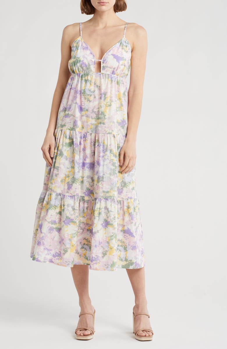 Tart Royan Empire Waist Organic Cotton Midi Dress, Main, color, Violet Tie Dye