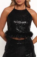 Petal & Pup Della Feather Trim Sequin Halter Top