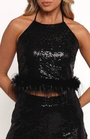 Petal & Pup Della Feather Trim Sequin Halter Top