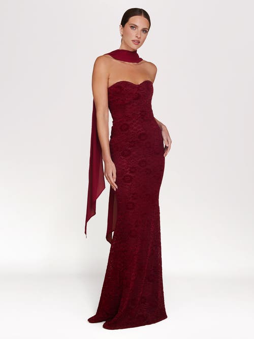 Six Stories Velvet Lace Corset Bandeau Maxi Dress In Burgundy