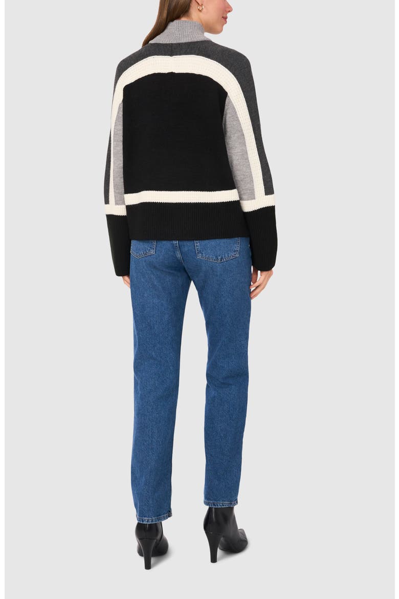Colorblock Mock Neck Sweater, Alternate, color, RICH BLACK 060