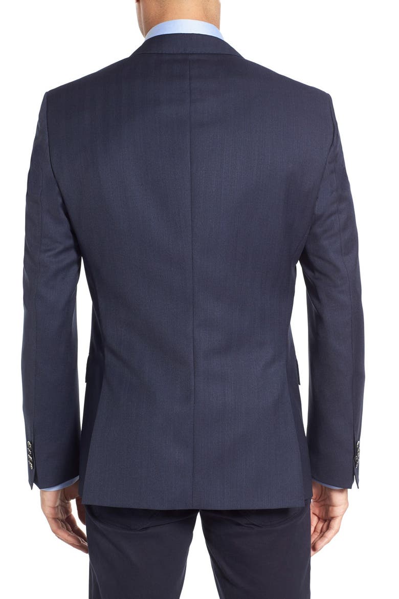 Hutsons Trim Fit Herringbone Wool Sport Coat, Alternate, color, NAVY