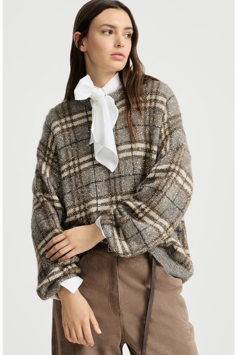 Dazzling mohair prince of wales sweater, Alternate, color, Light Brown