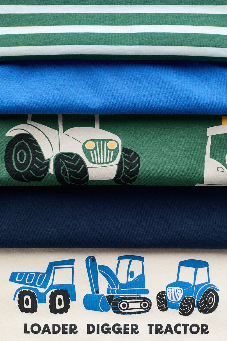 5-pack Cotton T-shirts, Alternate, color, Green/trucks