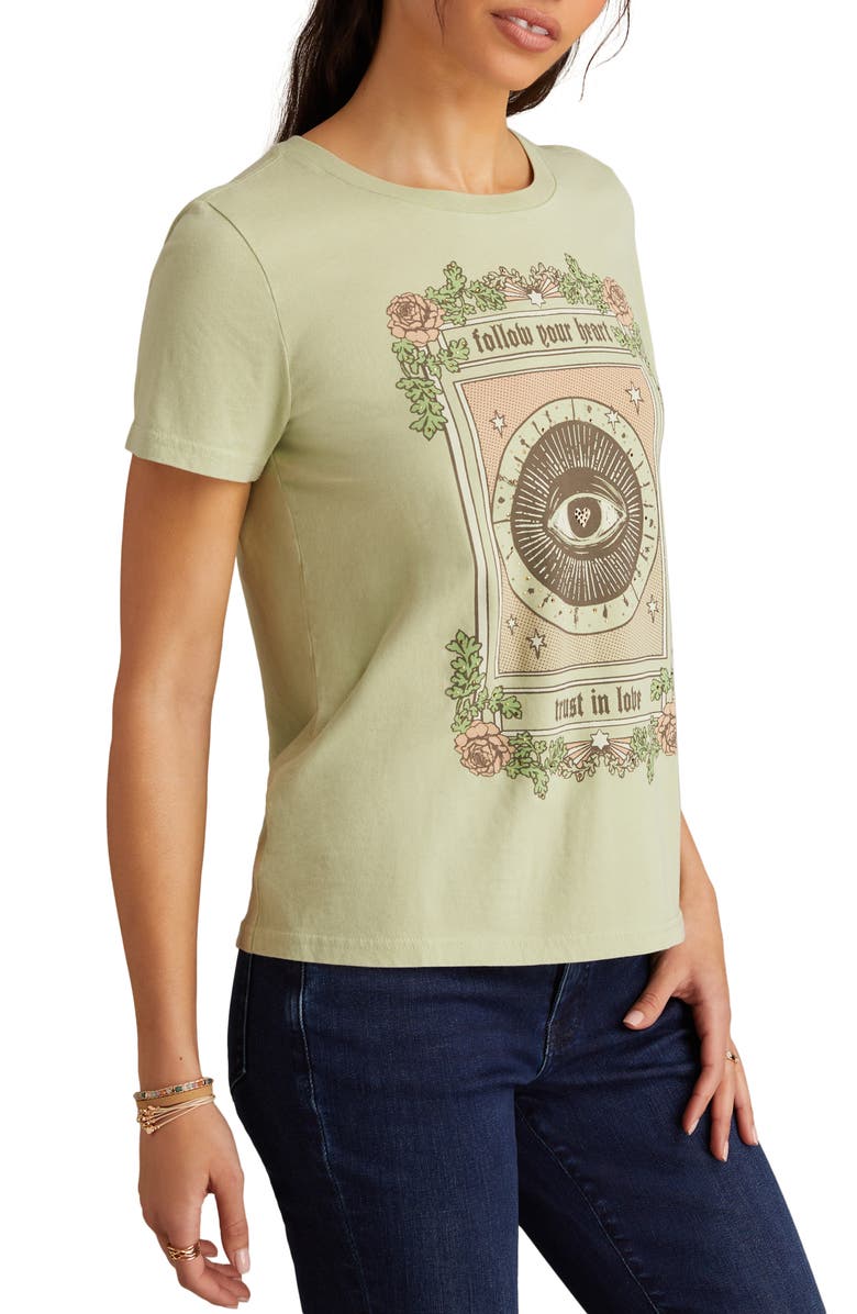 Lucky Brand Follow Your Heart Embellished Cotton Graphic T-Shirt, Alternate, color, Laurel Green