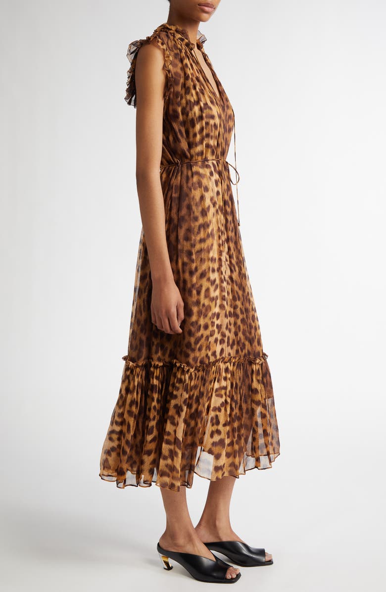 Zimmermann Flutter Leopard Print Chiffon Midi Dress, Alternate, color,