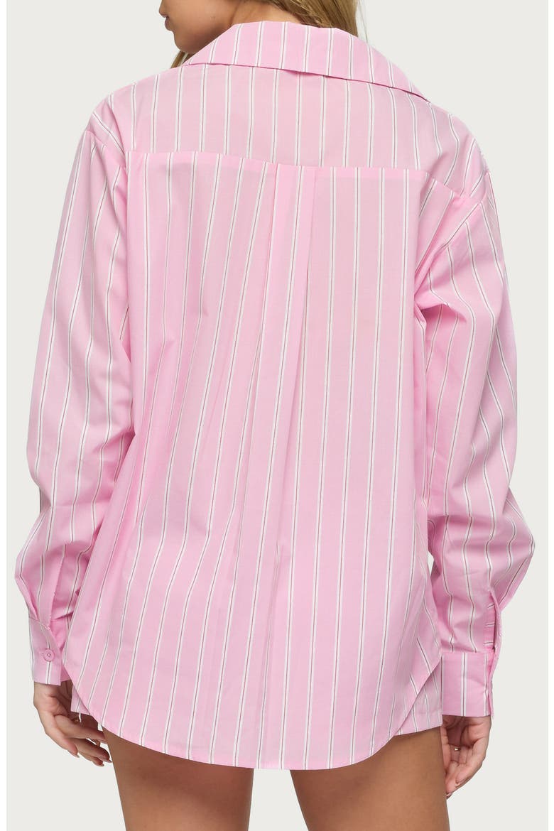 Carmella Stripe Oversize Button-Up Shirt, Alternate, color, PINK