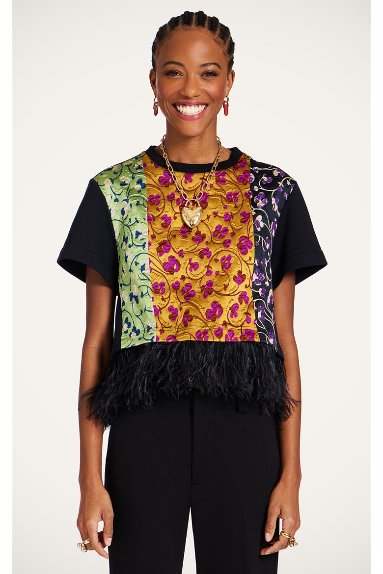La Scala Tee With Feathers, Main, color, Honeysuckle Tricolor Jacquard