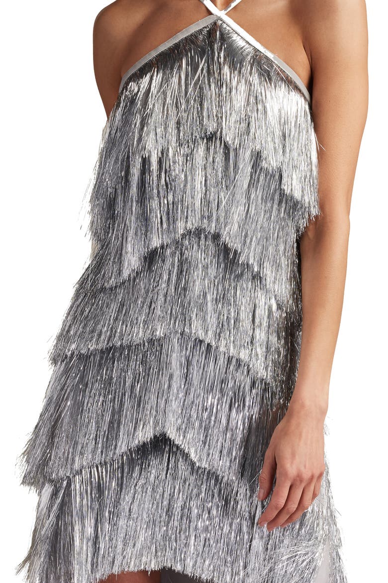Metallic Fringe Dress, Alternate, color, PLATINUM