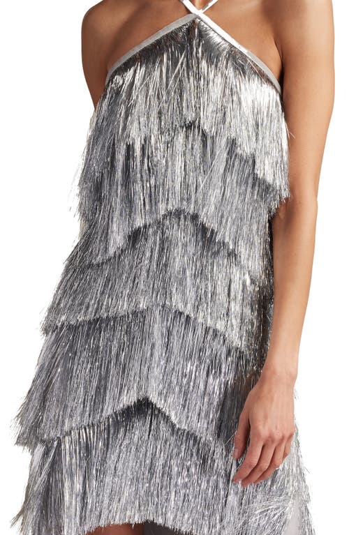 Sho By Tadashi Shoji Metallic Fringe Dress In Platinum