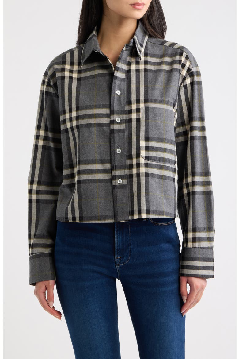 Plaid Cropped Cotton Shirt, Main, color, CHARCOAL PLAID