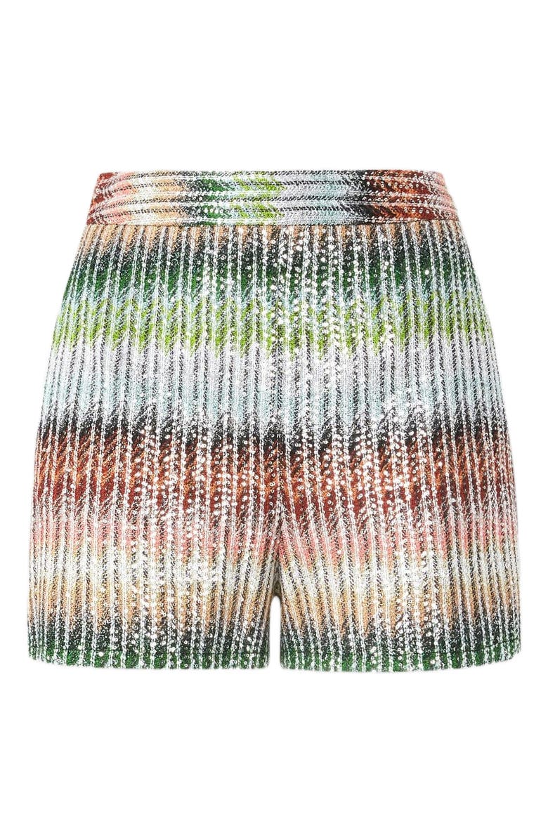 Missoni Gradient Zig Zag Knit Shorts With Sequins, Alternate, color, Multicoloured