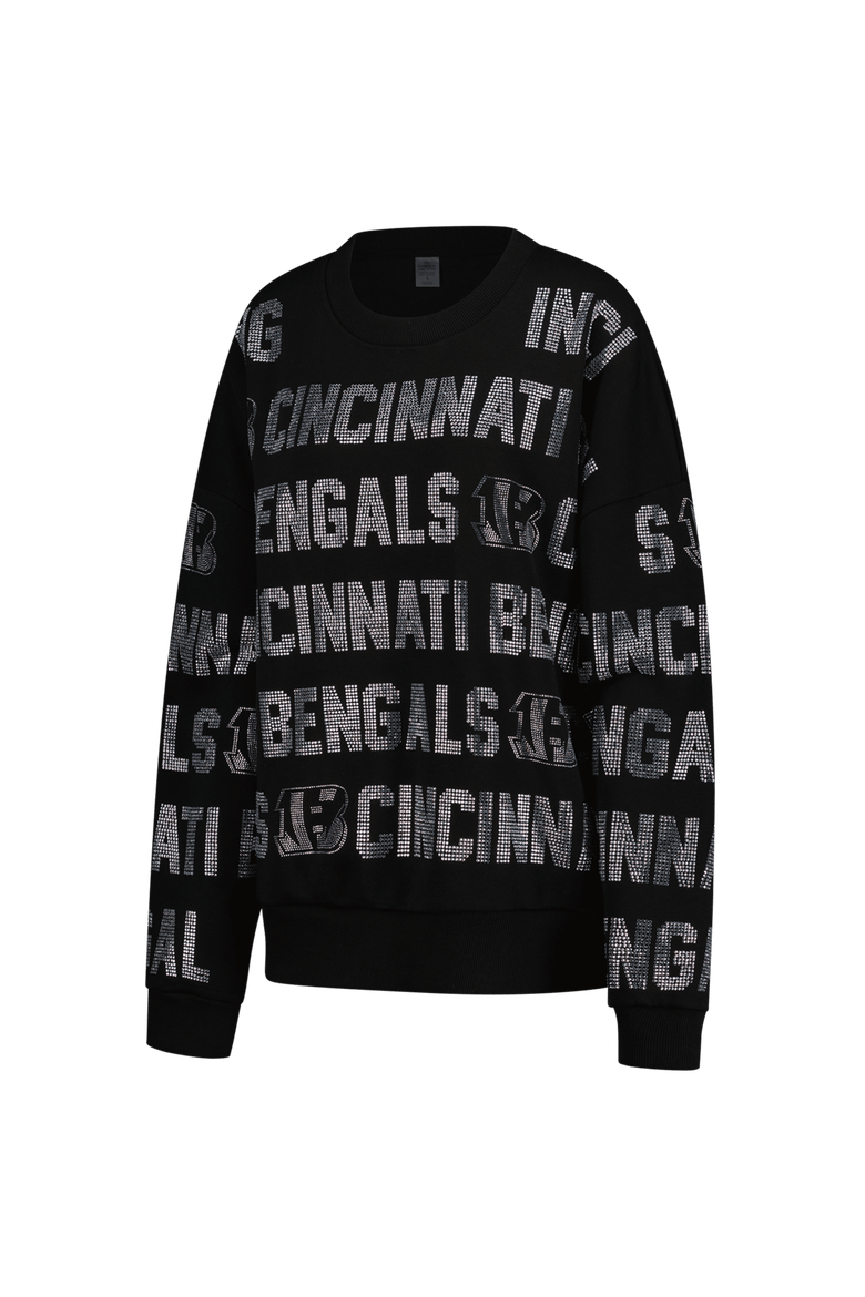 Women's Gameday Couture Black Cincinnati Bengals Oversized Hype Era Rhinestone Text Sweatshirt, Alternate, color, Black