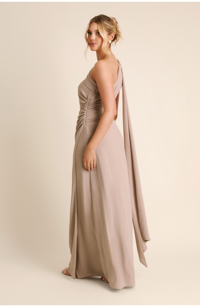 Six Stories One Shoulder Chiffon Bridesmaid Dress, Alternate, color, Truffle