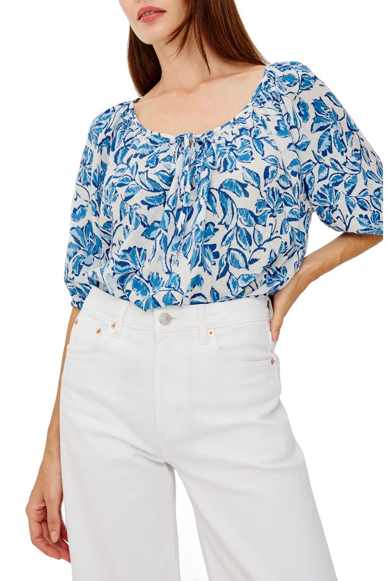 Kirstie Floral Split Neck Top, Main, color, AZURE JASMINE