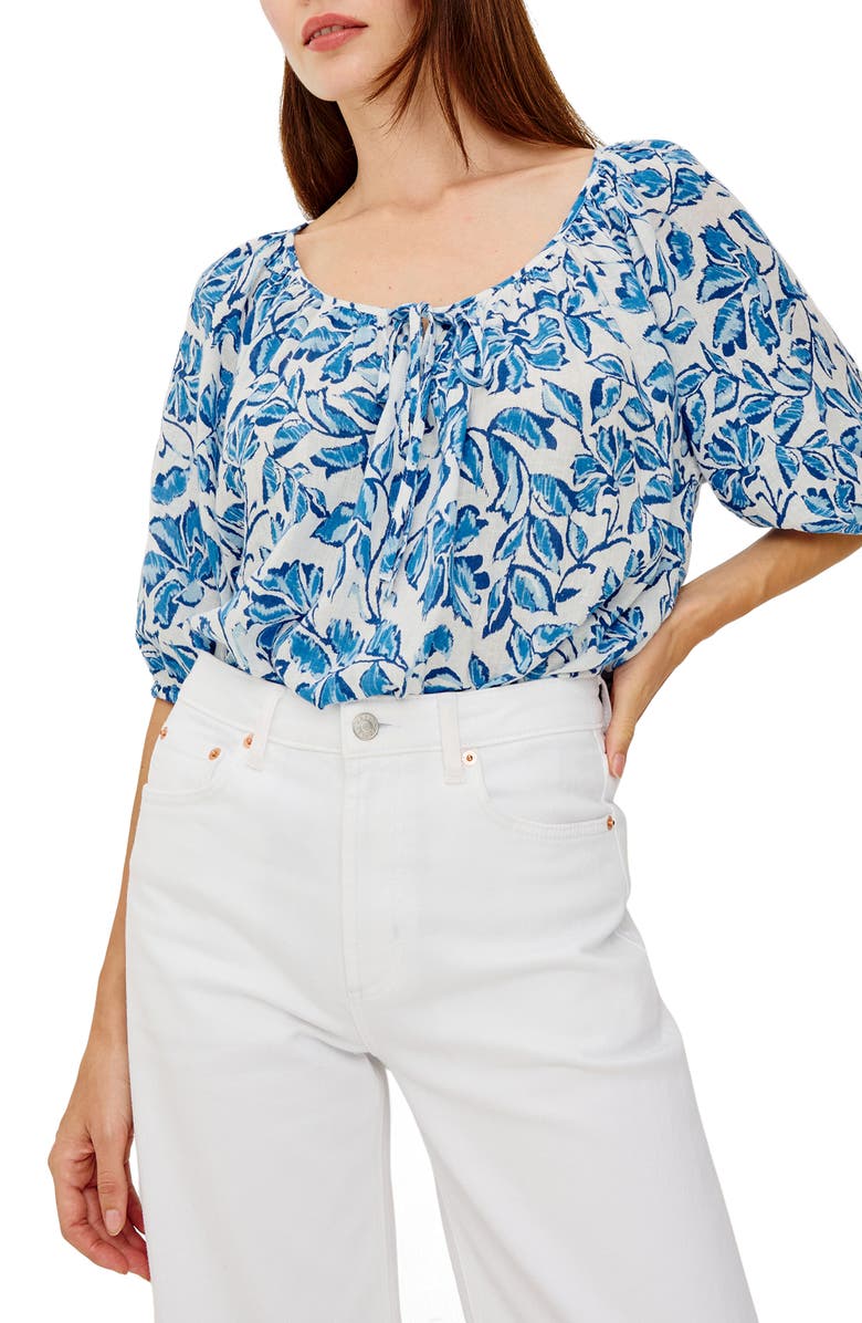 Rails Kirstie Floral Split Neck Top, Main, color, Azure Jasmine