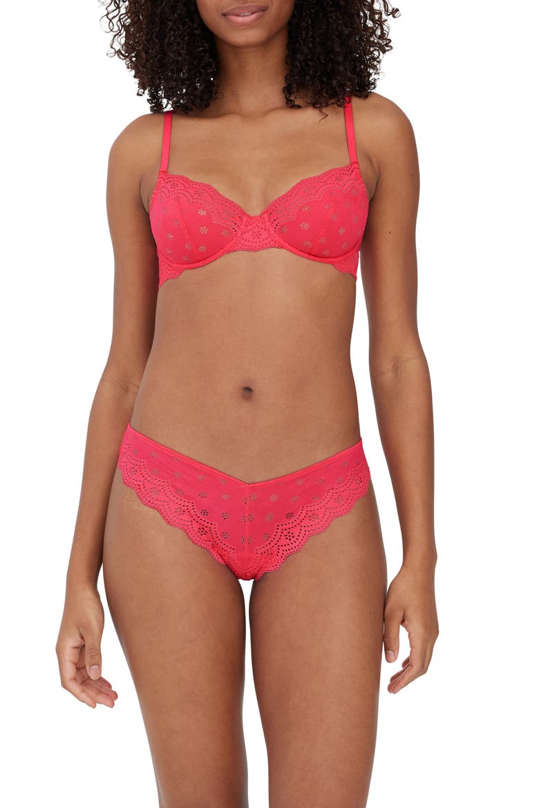 Smitten Underwire Eyelet Lace Demi Bra, Alternate, color, HOT PINK