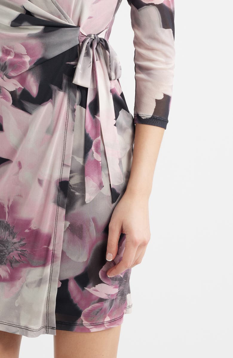 Anne Klein Floral Print Wrap Minidress, Alternate, color, Anne Black Multi