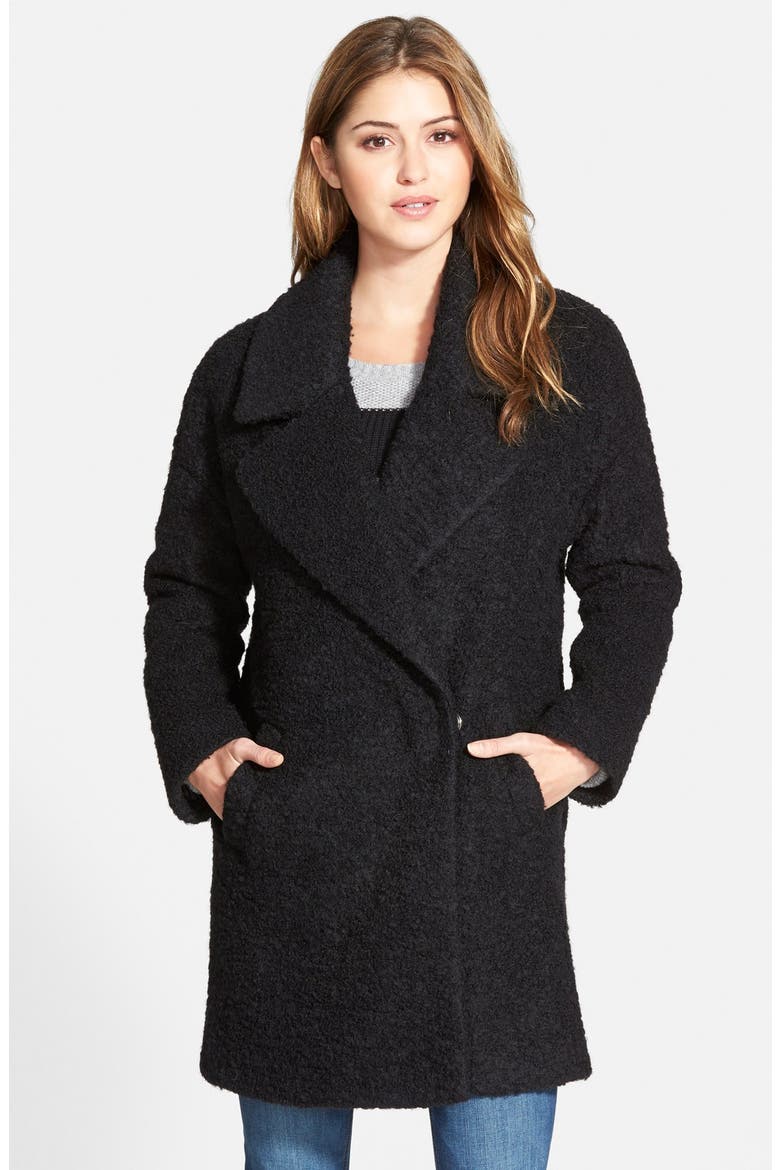 Notch Collar Bouclé Coat, Main, color, BLACK