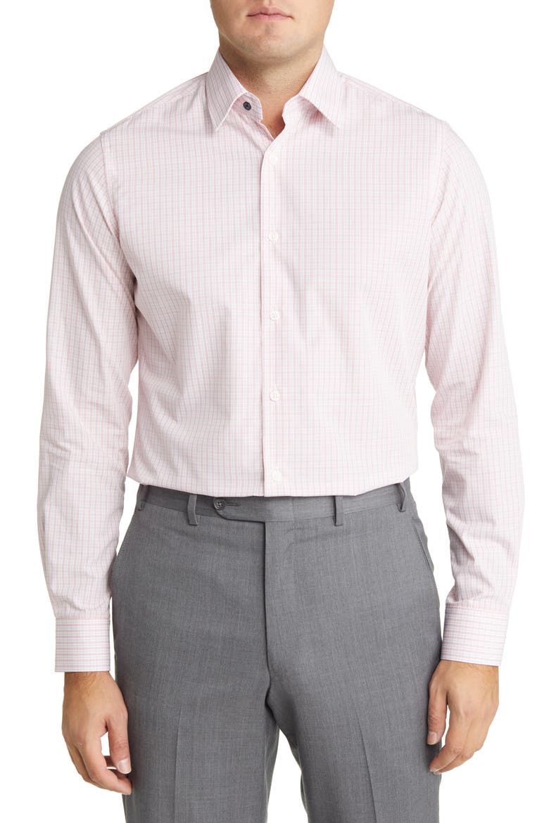 Men's Tailored Fit Check Dress Shirt, Main, color, RED