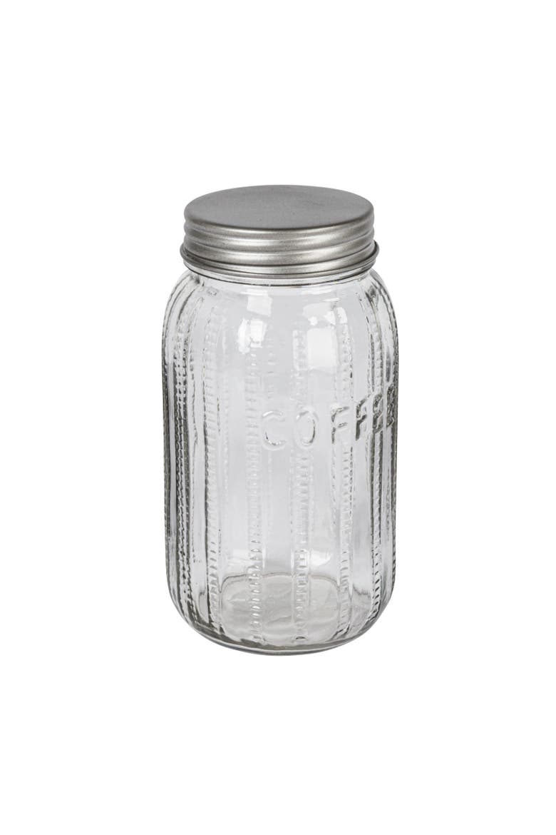 Tall Embossed Glass Jar with Metal Lid "Coffee", Main, color, Clear