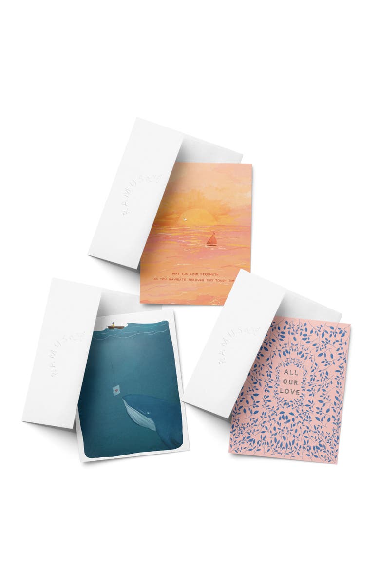 Ramus & Co Sympathy Greeting Card Pack Sets (3 ct, Assorted) Navigating Tough Times, Love Note Whale, Sending Love, Main, color, Multi-Pack
