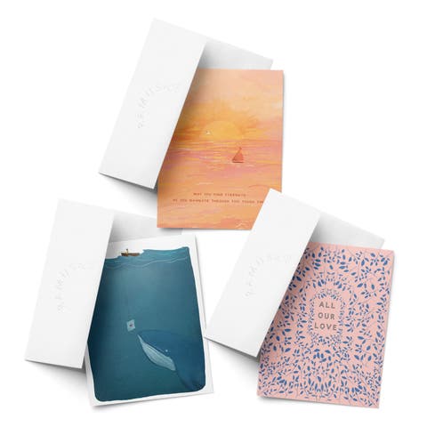 Sympathy Greeting Card Pack Sets (3 ct, Assorted) Navigating Tough Times, Love Note Whale, Sending Love