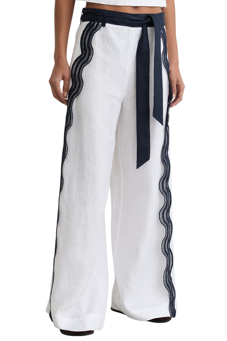 Farah Embroidered Linen Pants, Main, color, IVORY/ NAVY