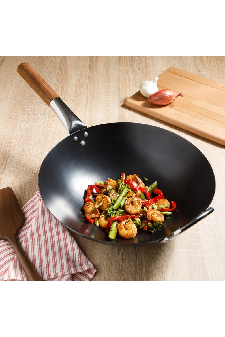 Quick Fire 13.5-Inch pre-Seasoned Carbon Steel Flat Bottom Wok, Alternate, color, Black