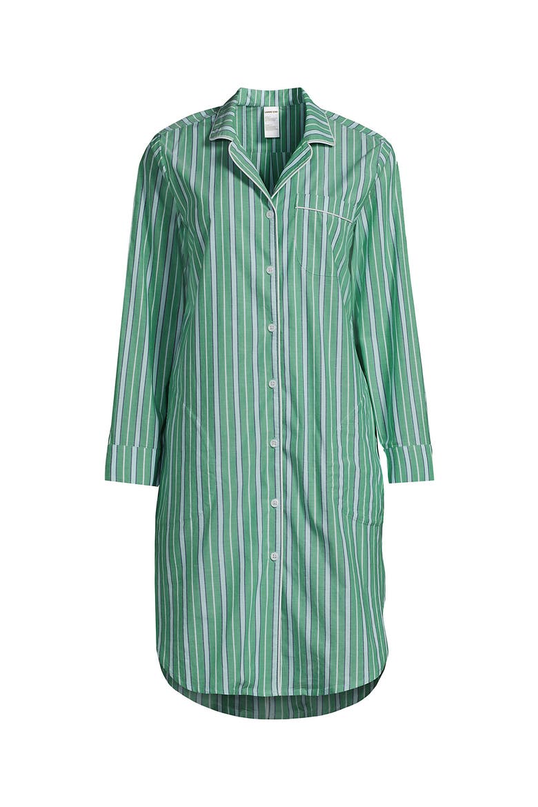 Cotton Poplin Long Sleeve Sleepshirt Nightgown, Alternate, color, Vibrant Clover Multi Stripe