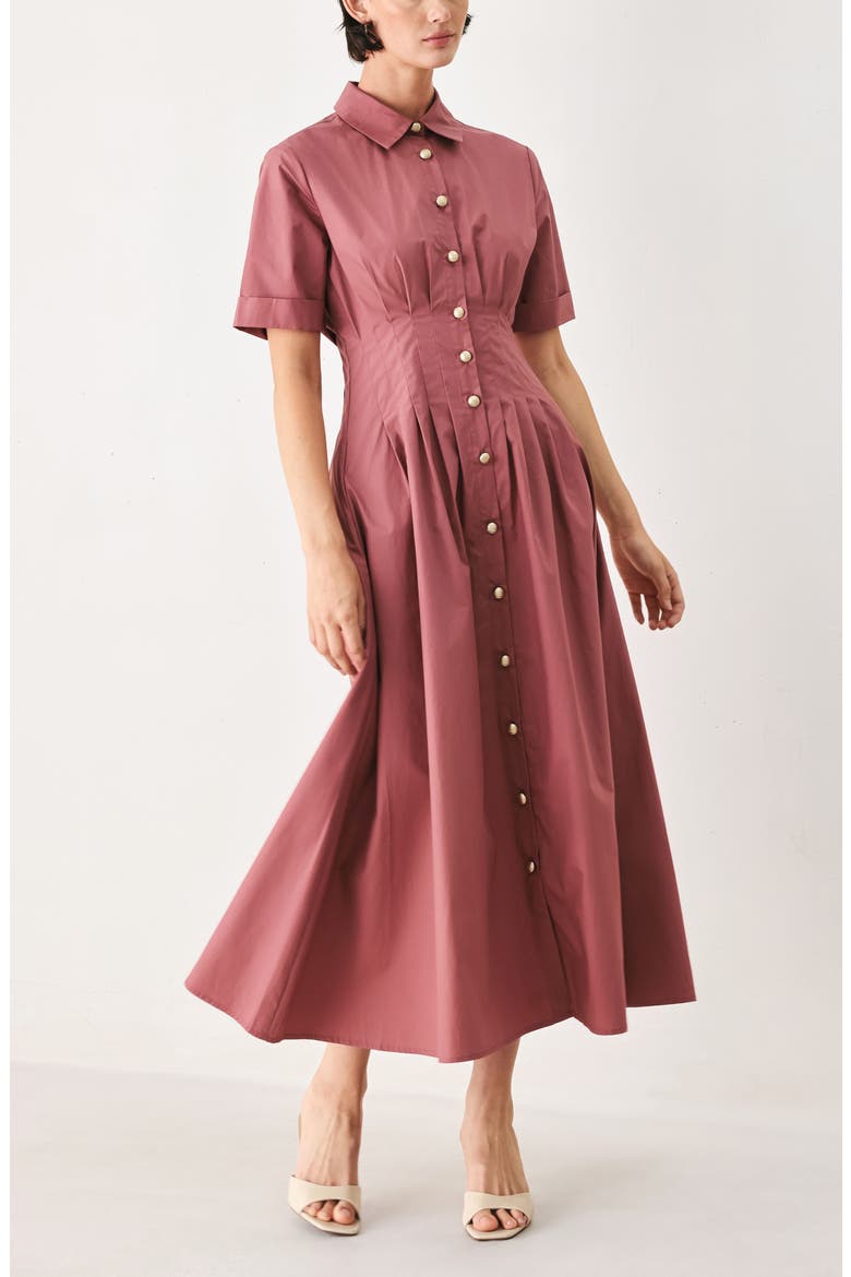 Pleated Cotton Shirtdress, Alternate, color, MAUVE